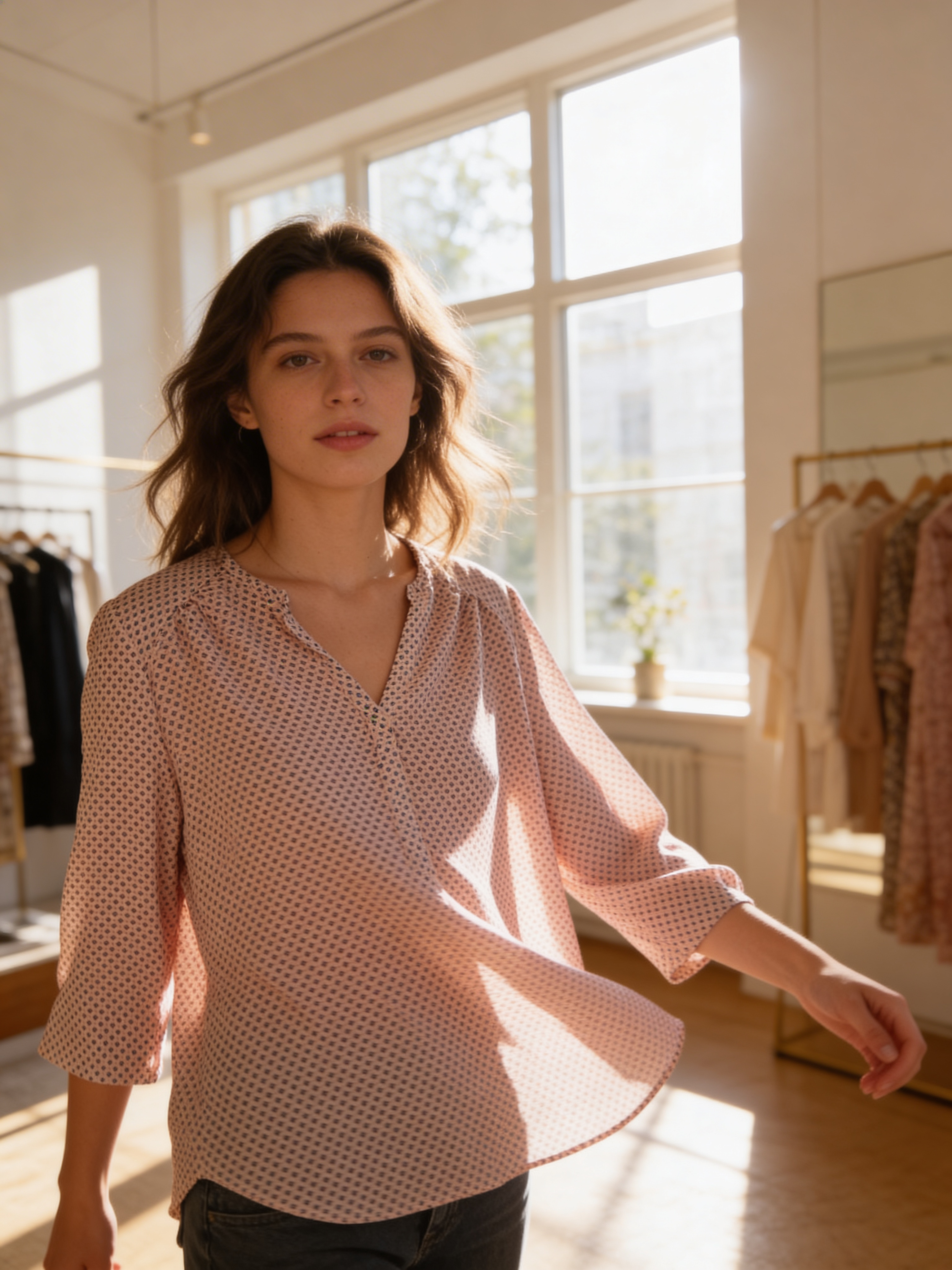 Blouse rose poudré à imprimé délicat - Ema Blue ´s