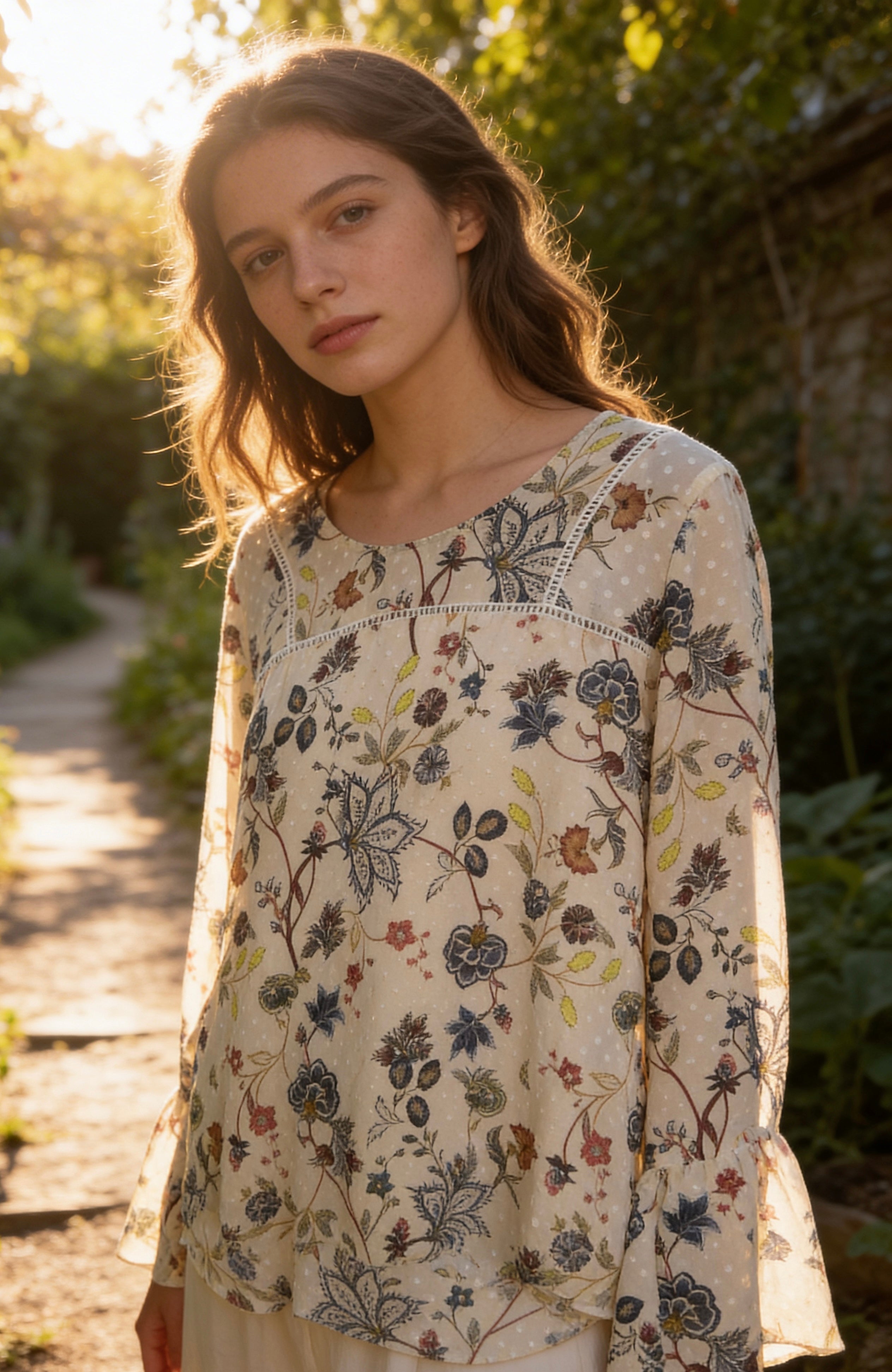 Blouse fluide beige à imprimé floral - Only