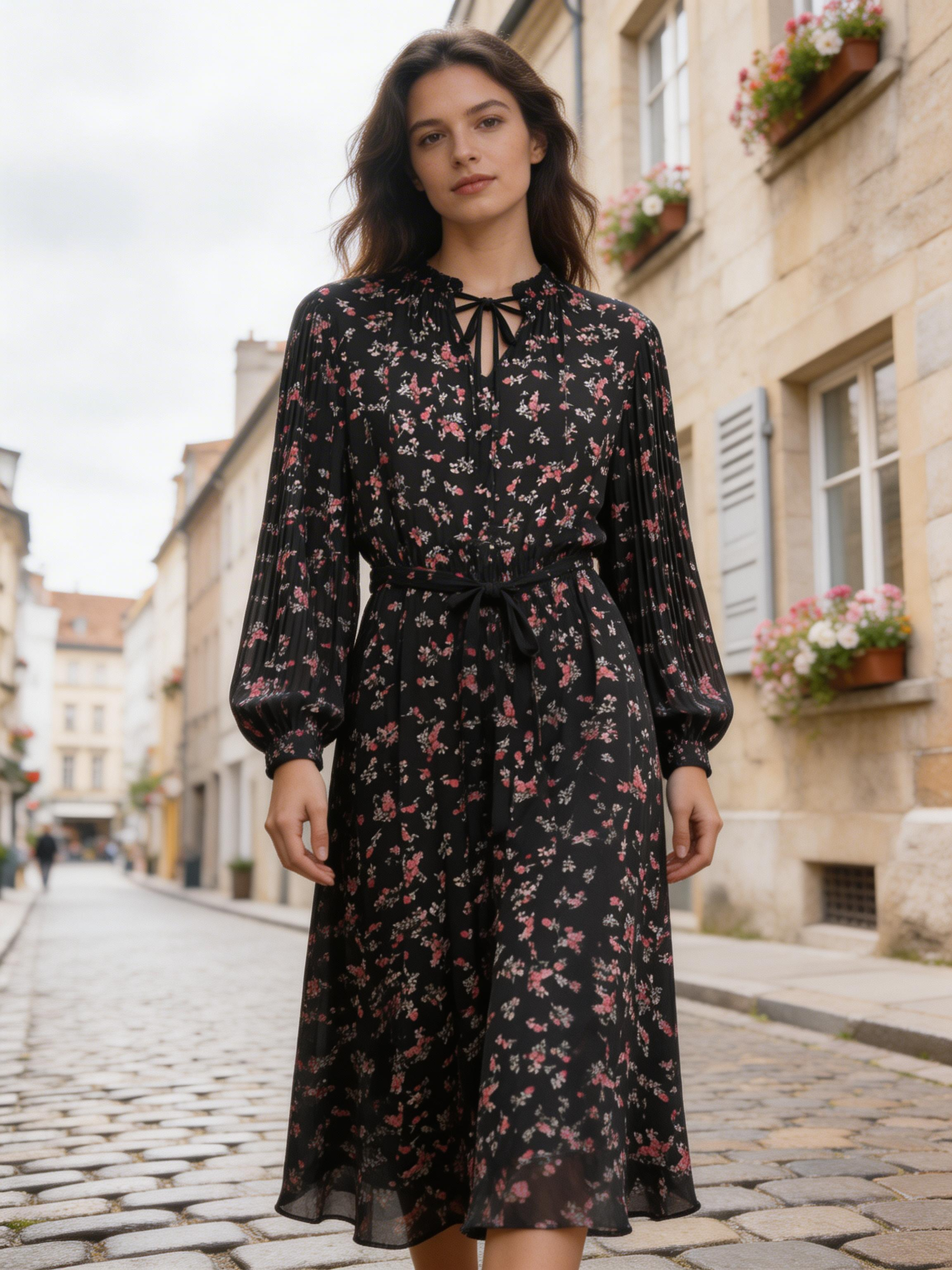 Robe midi fluide à imprimé fleuri – Élégance naturelle