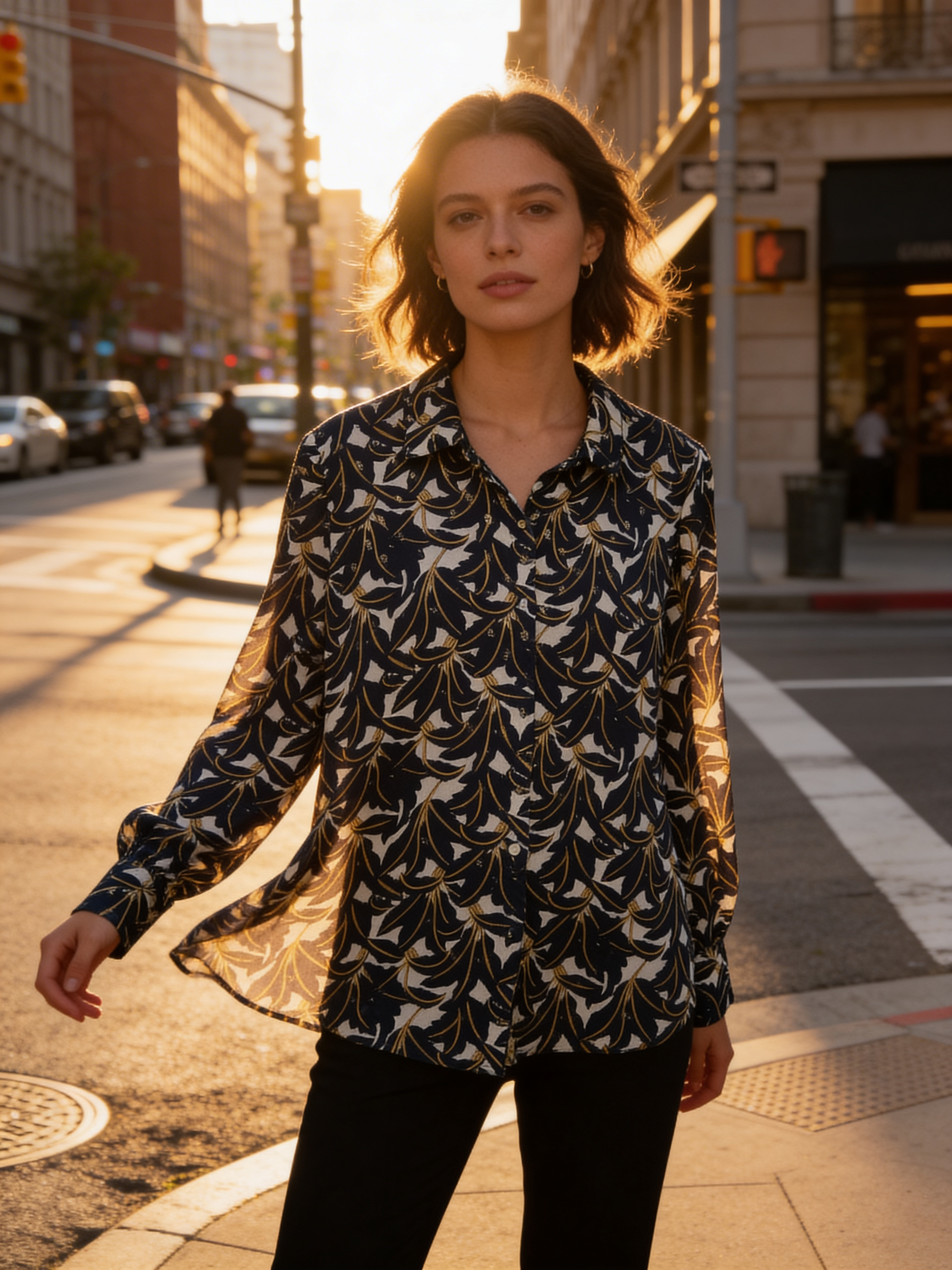 Blouse noire à imprimé végétal doré - Y ´ Coo Paris