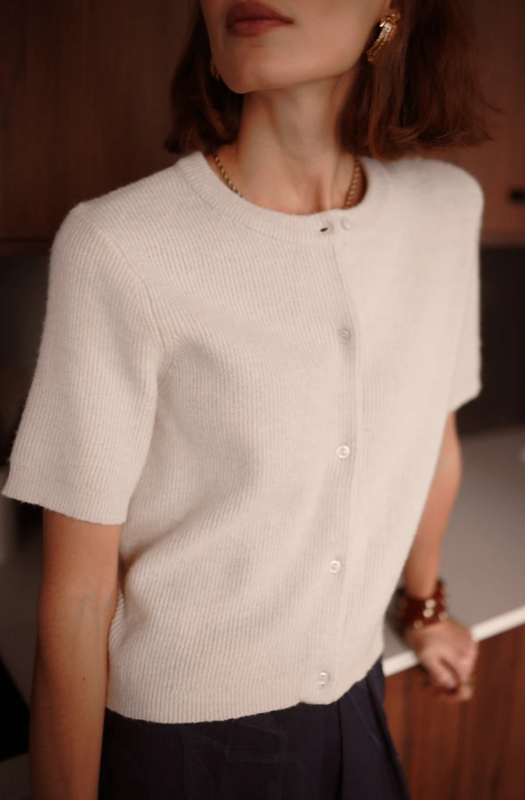 Cardigan manches courtes en maille écrue, TU